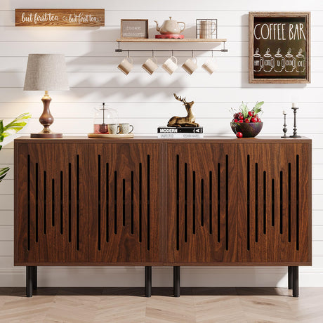 Tribesigns Set of 2 Sideboard Buffet with Storage, 59" Buffet Sideboard Cabinet with Adjustable Shelves, Accent Storage Cabinet for Living Room, Dark Brown Tribesigns