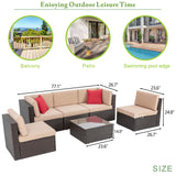 Vongrasig 6 Piece Patio Furniture Set, Small Outdoor Sectional Sofa Couch, All Weather PE Wicker L-Shaped Corner Patio Sofa Garden Backyard Patio Conversation Set w/Glass Table, Beige Vongrasig