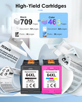 TECKKIN 64XL Ink Cartridges Black/Color Combo Pack Replacement for HP Ink 64 64XL for HP Envy Photo 7855 7858 7155 7120 Printer (1 Black, 1 Color) TECKKIN