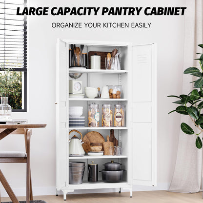 Metal Storage Cabinet with Doors and Shelves,White Storage Cabinet,Food Pantry Storage Cabinet,5 Tier Metal Pantry Cabinet,Tall Large Closet Cupboard for Home,Kitchen,Dining/Living/Laundry Ro - WoodArtSupply