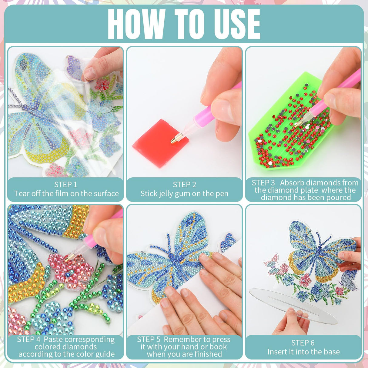 Janlaugh 3 Pcs Diamond Painting Butterfly Desktop Ornaments DIY Centerpieces for Tables 5d Double Sided Table Top Kits for Spring Summer Decor Janlaugh
