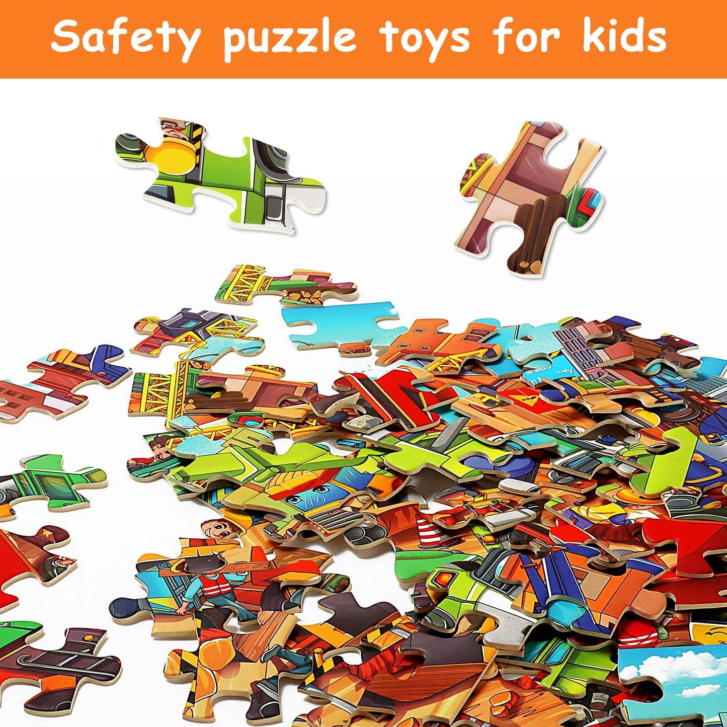 Large Piece Jigsaw Puzzles for Kids Ages 4-6 6-8 8-10 Year Old 100 Pieces Jigsaw Puzzles for Kids Construction Engineering Vehicle Puzzles Educational Toys Gift for Children Boys Girls Ages 4-10