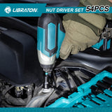 LIBRATON 54PCS Magnetic Nut Driver Set, Impact Drill Driver Bit 1/4", Metric & SAE Nut Driver for Impact Drill, Socket Adapters, Screwdriver Bits, Quick-Release Extension, Wing Nut Driver, Storage Box LIBRATON