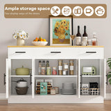 Vongrasig Buffet Cabinet with Drawers, 53” Large Sideboard Buffet Kitchen Storage Cabinet, Modern Farmhouse Coffee Bar with Shelves and Doors, Wood Buffet Table for Kitchen, Dining Room, White Vongrasig