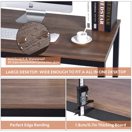 POPRUN Writing Computer Office Desk 59 Inch（60"x 30"） Home Office Wooden Writing Study Desk Table, Large Solid Wood Desk, Modern Simple Sturdy Laptop Study Table, Walnut - Solid Tabletop Made of MDF POPRUN
