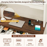 Hlivelood 76" Height Farmhouse Desk with Sliding Door Hutch, Wood Office Executive Workstation Computer Desk with Charging Station, Drawers and Storage Cabinet, for Work, Sturdy, Game, Rustic White Hlivelood