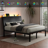 iPormis Full Size Metal Bed Frame with LED Lights & Charging Station, Platform Bed with Ergonomic Storage Headboard, Steel Slats Supports, No Box Spring Needed, Noise-Free, Easy Assembly, Black iPormis