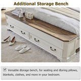 T4TREAM Farmhouse King Bed with Headboard and Storage Bench, Rustic Wood Platform Bed with 80" Storage Chest w/ 4 Large Storage Drawer (Antique White) T4TREAM