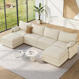 Vesgantti 142" U Shaped Sectional Couch, Comfy Cloud Modular Sectional Sofa with 2 Ottoman Deep Seat Chenille Modern Cloud Sofa, Modular Sofas for Living Room, Bedroom and Apartment, Beige Vesgantti