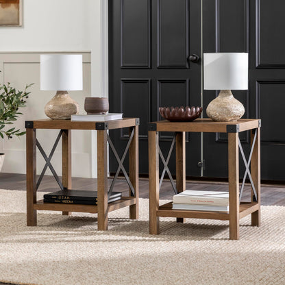 Walker Edison Sedalia Modern Farmhouse Metal-X Side Table Set, 2 Pack, Rustic Oak - WoodArtSupply