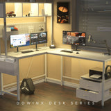 Dowinx L Shaped Desk with Pegboard and Drawers, Reversible 67” Gaming Desk with RGB Light and Power Outlet, Computer Corner Desk with Storage and Hutch for Game Office Home, White Dowinx