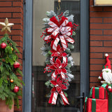 36 Inch Pre-Lit Christmas Teardrop Swag, Soomeir Winter Holiday Swags Wreaths with Red Velvet Glitter Stripe Ribbon, Red Berries for Front Door, Wall Window Fireplace Mailbox Artificial Decor Soomeir