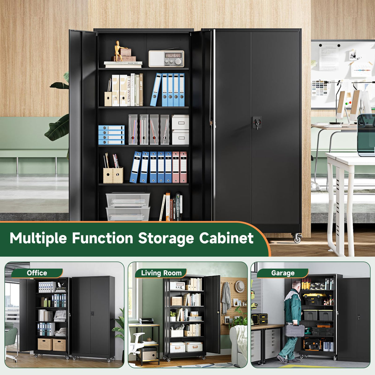 Letaya Metal Garage Storage Cabinets with Lock Door and Adjustable Shelves, Steel Tool Cabinets for Home,Office,Warehouse Organisieren (Black, 75" H) Letaya