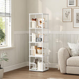 MAHANCRIS 4-Tier Rotating Bookshelf, Freestanding Corner Bookshelf, 360° Spinning Bookcase, Industrial Style Storage Rack with Rails, for Living Room, Bedroom, Study, White BKWT1501 MAHANCRIS