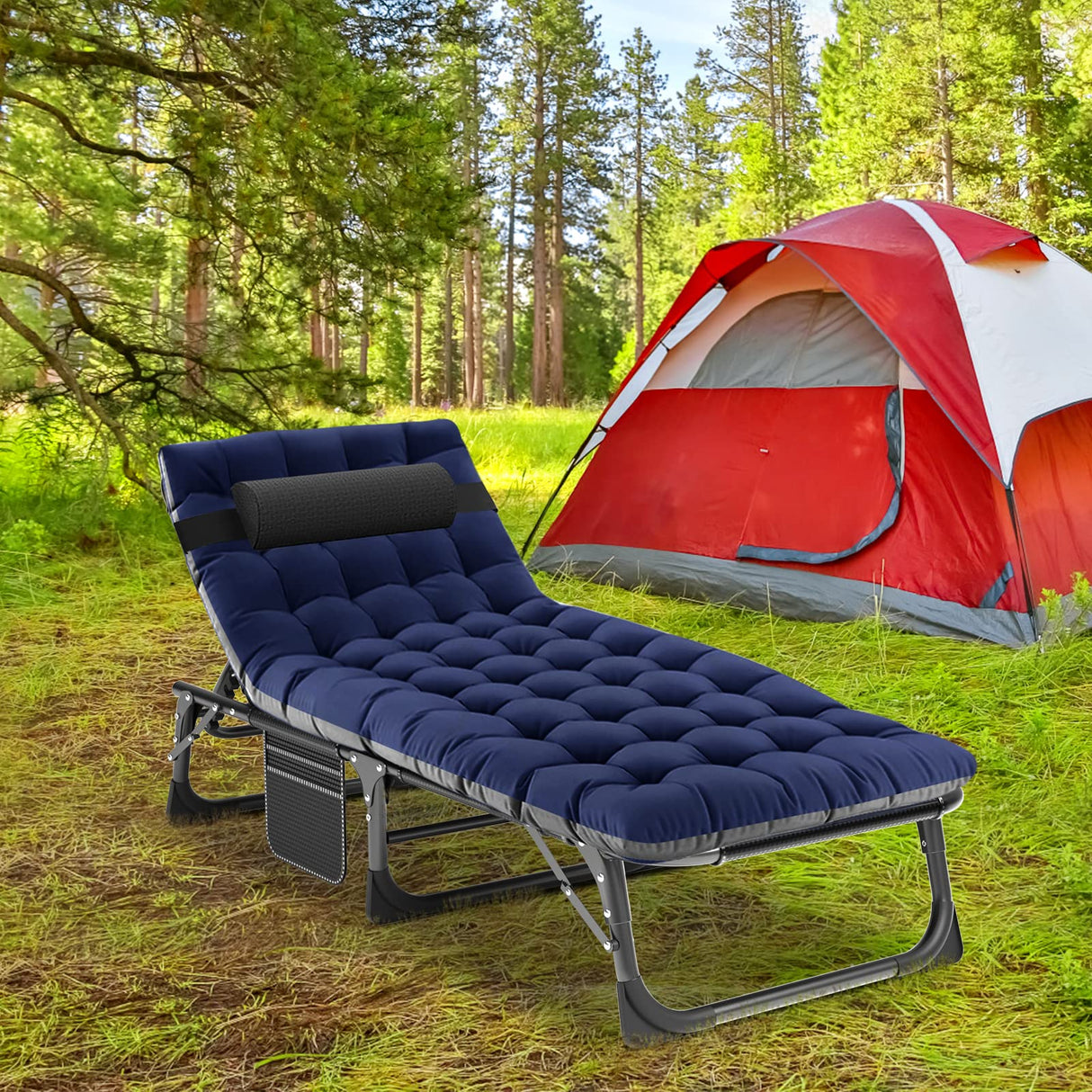 LILYPELLE Lounge Chair with Mattress, Heavy Duty Outside Lounge Chair Outdoor Portable Folding Lounge Chairs Sleeping Cots Bed for Camping, Pool, Beach, Patio LILYPELLE