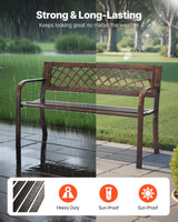 VEVOR Outdoor Bench, 46 inch, Carbon Steel Metal Frame with PVC Mesh Pattern Backrest and Round Edge Armrests, Weatherproof Outside Bench for Patio, Garden, Park, Yard, Front Porch, Antique Bronze VEVOR