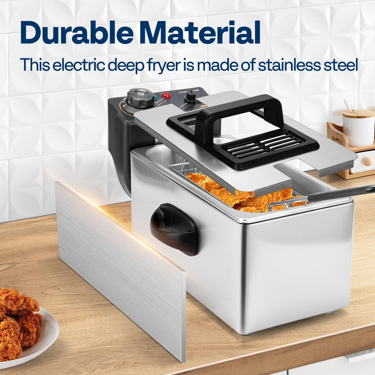 VIVOHOME Electric Deep Fryer with 3L / 13 Cup Oil Capacity, Stainless Steel Oil Fryer with Temperature Control and Lid VIVOHOME