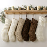 Farmhouse Knitted Personalized Christmas Stockings: 6 Pack 18 Inch Earth Tones Christmas Stockings, Rustic Cozy Hanging Xmas Stockings Decorations for Family Holiday Decor, White Beige Brown Pawliss