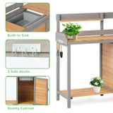 Wooden Potting Bench Table with Sink,Outdoor Garden Table Work Bench with Storage, Workstation for Outside Lawn Patio Wood-Natrl