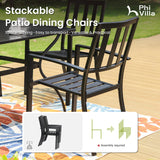PHI VILLA 9 Pieces Outdoor Dining Set for 8, Large Rectangular Metal Table with Umbrella Hole & Stackable Wrought Iron Chairs, Dining Furniture for Patio, Deck, Yard, Porch PHI VILLA