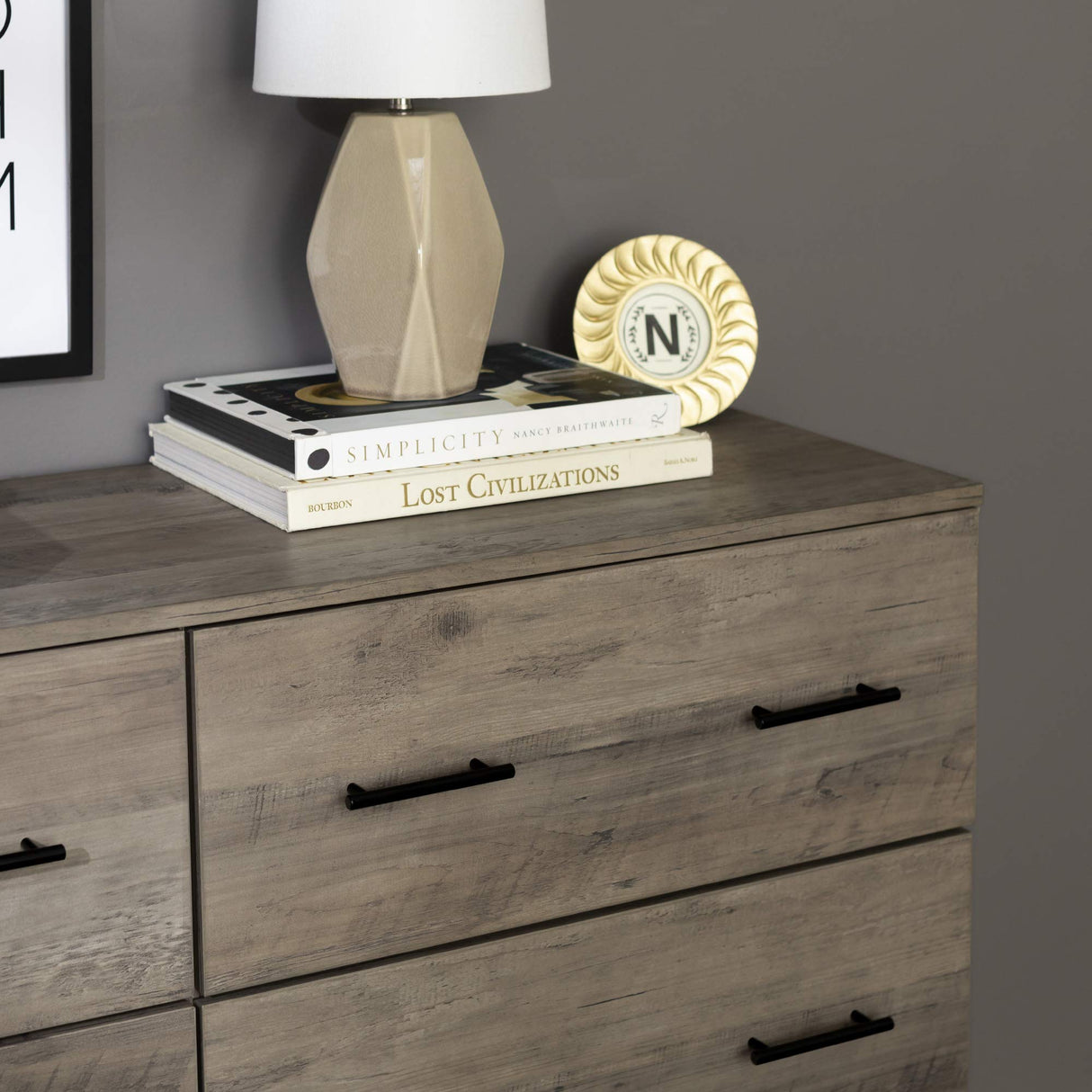 Walker Edison Mila Modern 6 Drawer Storage Buffet, 52 Inch, Grey Wash Walker Edison