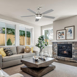 52 Inch Nickel Ceiling Fans with Lights and Remote Control for Bedroom, Modern Ceiling Fan with Quiet Reversible DC Motor, 3CCT, Dimmable, LED for Living Room, Patio, Indoor and Outdoor Fanbliss