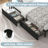 AILUNWALL Corner Bed Frame with Storage Drawers, Twin Size Metal Platform Bed Frames with LED Lights & Charging Station, Daybed with Bookcase for Living Room, Bedroom, Guest Room, Black AILUNWALL