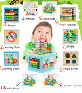 Vomocent Wooden Activity Cube for 1 Year Old Kids, Educational Learning Bead Maze for Toddler Age 1-3, Developmental Montessori Toys for 12-36 Months Boys Girls Gift Vomocent