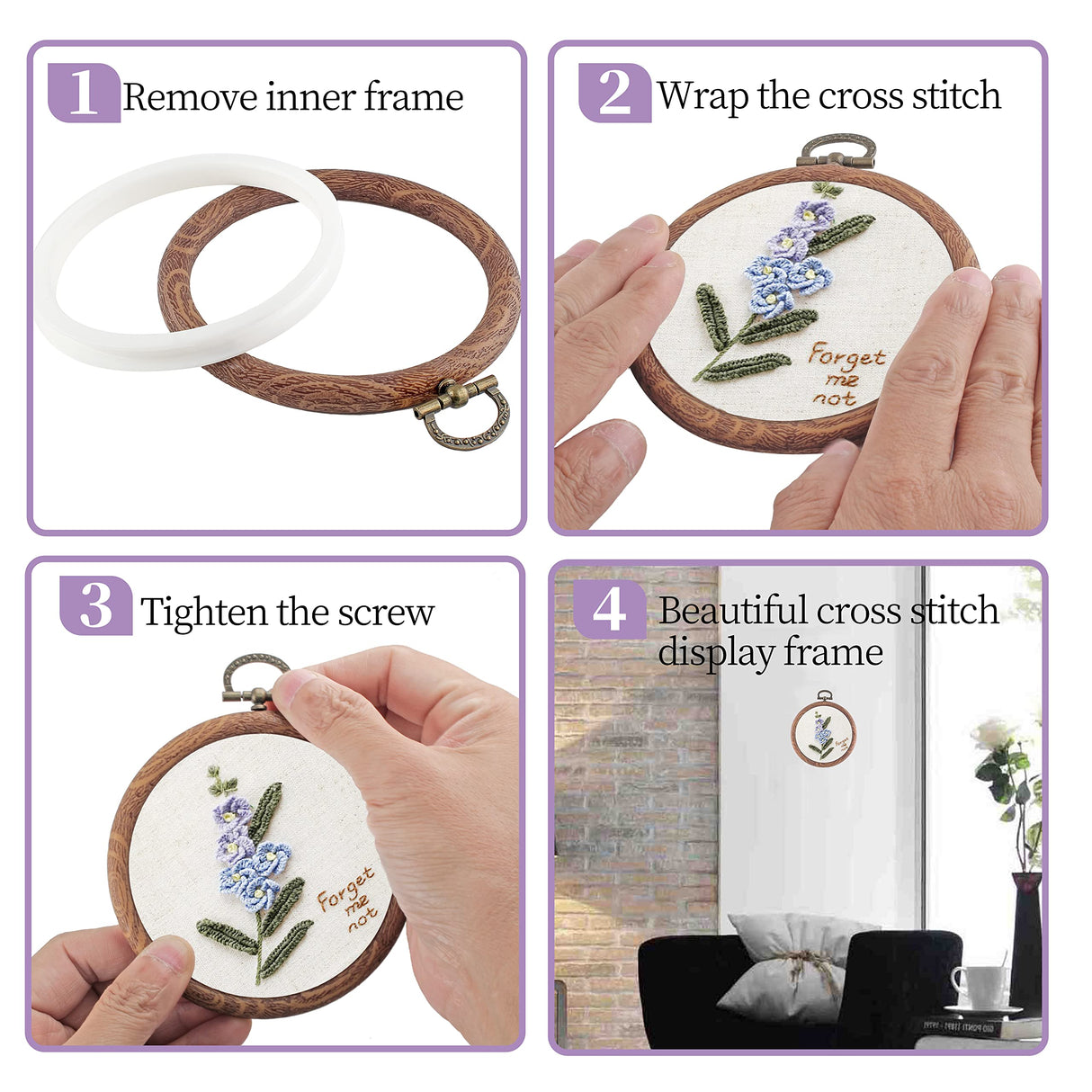 Piutouyar 3 Pieces 4 Inch Embroidery Hoop Set Imitated Wood Display Frame Embroidery Hoops Circle Cross Stitch Hoop Ring for Art Craft Sewing and Hanging Ornaments Decor Piutouyar
