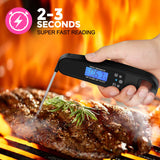 POWLAKENXS Instant Read Meat Thermometer for Kitchen Cooking, Ultra Fast Precise Waterproof Digital Food Thermometer with Backlight, Magnet and Foldable Probe for Deep Fry, Outdoor BBQ, Grill (Black) POWLAKENXS