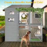 YDTOP Large Catio 4 Tiers Cat Enclosure House for Multiple Indoor Outdoor Cats with Weatherproof Roof, 4 Resting Rooms, 4 Platforms, 5 Windows, 70" H 32" W 77" L, Grey Green YDTOP