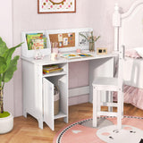 HONEY JOY Kids Desk and Chair Set, Wooden Children School Study Table and Chair w/Whiteboard, Hutch, Storage Shelves, Student Writing Desk Computer Workstation for Bedroom, 3+ Years Old (White) HONEY JOY