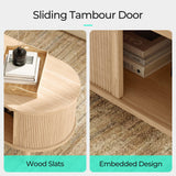 LINSY HOME Mid Century Modern Coffee Table with Sliding Tambour Door, Fluted Accent Center Table with Storage, Oval Small Coffee Table for Living Room, Oak LINSY HOME