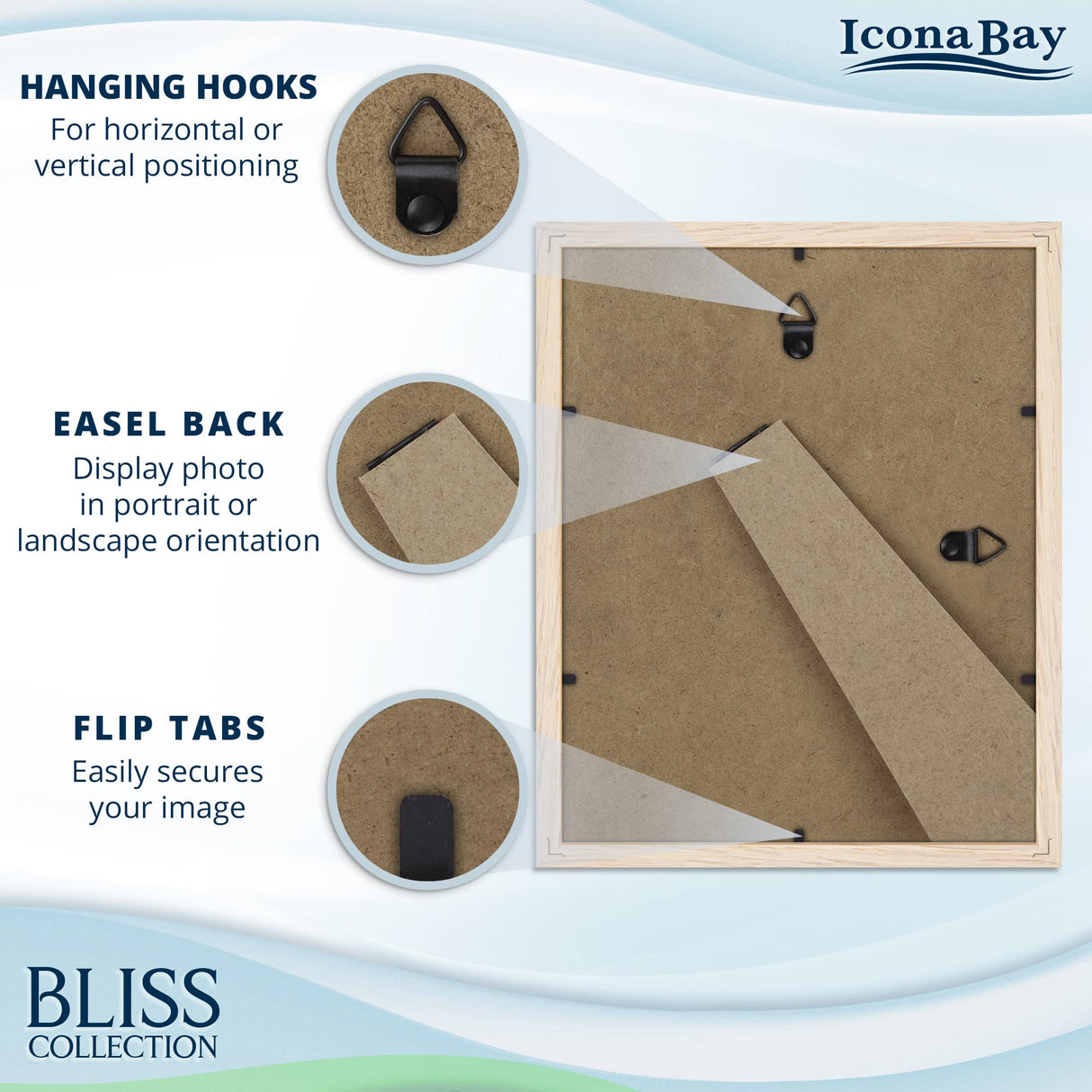 Icona Bay 8x10 Light Oak Picture Frame with Removable Mat for 5x7 Photo, Modern Style Wood Composite Frame, Table Top or Wall Mount, Bliss Collection Icona Bay