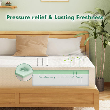 SynthoSpace Twin Mattress 8 Inch Green Tea Memory Foam Mattress for Cool Sleep & Pressure Relief, CertiPUR-US Certified Medium Mattresses in a Box, 38"×75"×8"