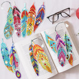 LINGFANG 12 Pcs Diamond Painting Bookmark, Crystal DIY Book Makers for Book Lovers, Diamond Art Beginners, Small Diamond Art Kits with Pendant, Paint by Art Crafts Gift for Women Girls (Feather) LINGFANG