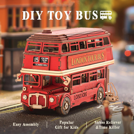 ROBOTIME 3D Puzzles for Adults Wooden Craft London Tour Bus DIY Model Kit to Build Educational Brain Teaser Toy for Kids Craft Decor Gift ROBOTIME