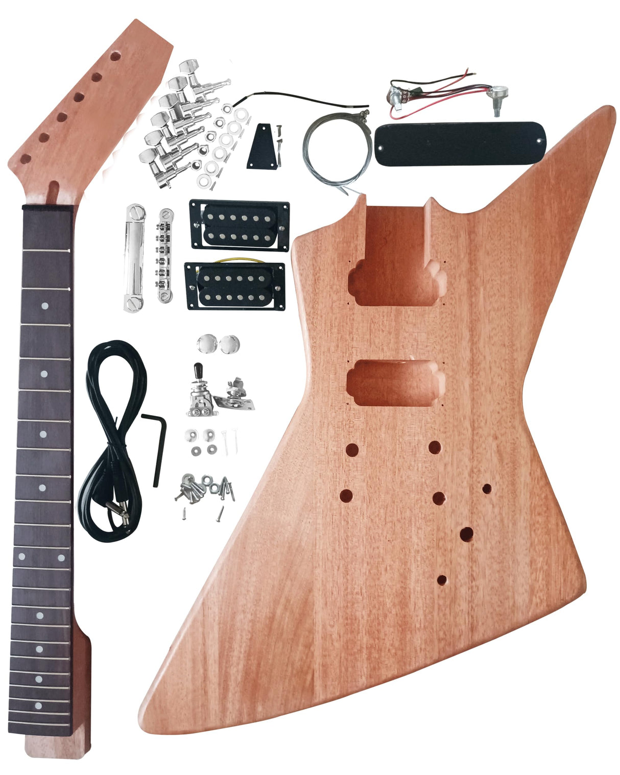 sdwutong EX-Style Electric Guitar Kit Mahogany Body and Neck - Rosewood Fingerboard Explorer Style Electric Guitar Builder Kit sdwu&tong