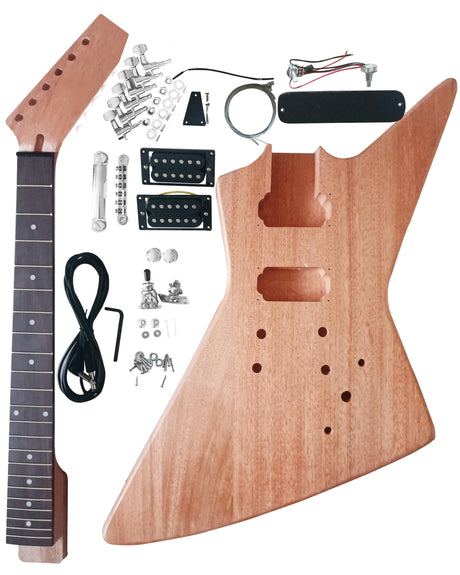 sdwutong EX-Style Electric Guitar Kit Mahogany Body and Neck - Rosewood Fingerboard Explorer Style Electric Guitar Builder Kit sdwu&tong