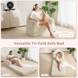 MAXYOYO Folding Sofa Bed, 2 in 1 Convertible Sofa to Lounger Comfy Single Bean Bag Chair for Adults, Floor Sleeper Couch with Handle, Faux Fur Couch Bed for Living Room Bedroom, Beige MAXYOYO