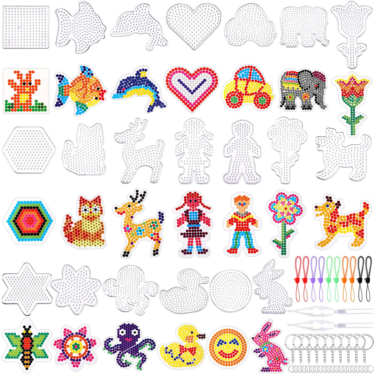 20 Pieces 5mm Fuse Beads Pegboards Clear Animal Shape Plastic Pegboards Craft Tray with 20 Pieces Colorful Cards for Kids DIY Craft Beads AUGSUN