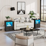 HOOBRO Nightstand with Charging Station, Modern Night Stand with LED Lights, Side Table with 2 Drawers, Bedside End Table with USB Ports and Outlets, Night Stands for Bedroom, Black BK28UDBZ01 HOOBRO