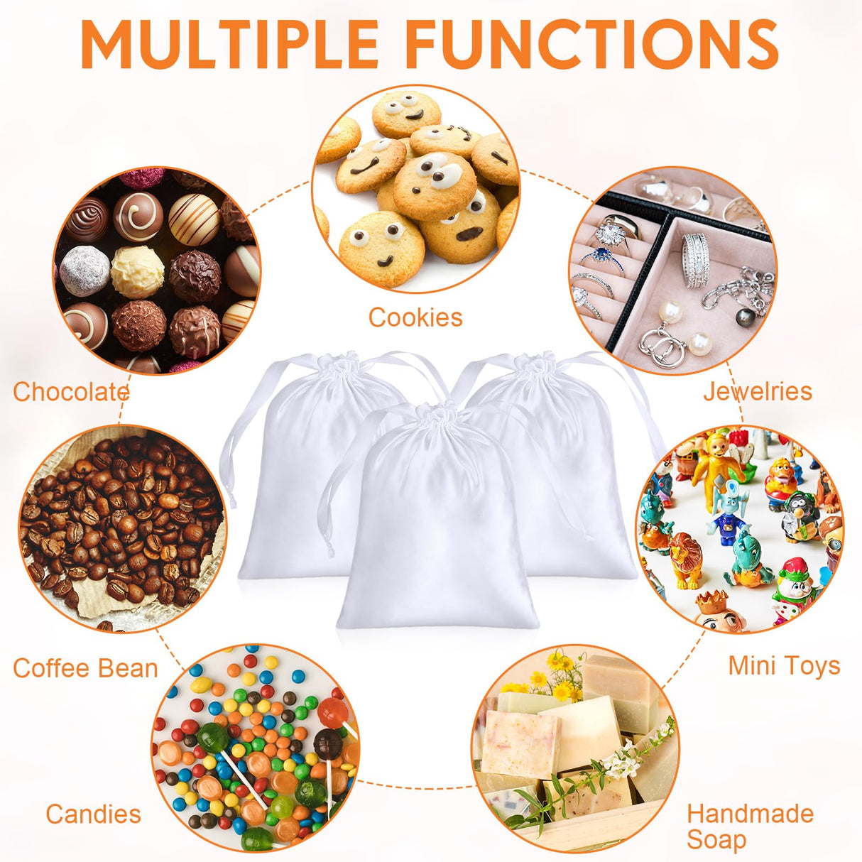 Cosblank 24 Pcs Sublimation Drawstring Bags Bulk 7x9 Inch Satin White Sublimation Gift Bags Reusable Heat Press Goodies Pouch for Christmas Party Favors Cosblank