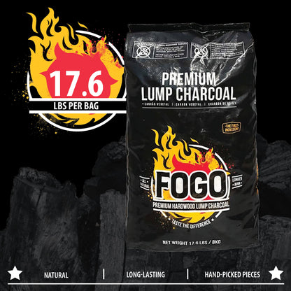 FOGO Premium Oak Restaurant Grade All-Natural Hardwood Medium and Small Sized Lump Charcoal for Grilling and Smoking, 17.6 Pound Bag