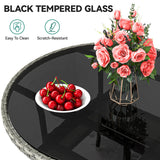 YITAHOME 31.5" Patio Table for 4-Person, Outdoor Patio Wicker Round Dining Table, All-Weather Rattan Bistro Dining Table w/Glass Tabletop for Backyard Deck Porch Poolside, Gray YITAHOME