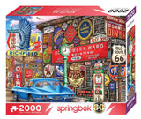 Springbok's Route 66 Nostalgic 2000 Piece Adult Jigsaw Puzzle Featuring Retro Signage and Classic Cars Springbok