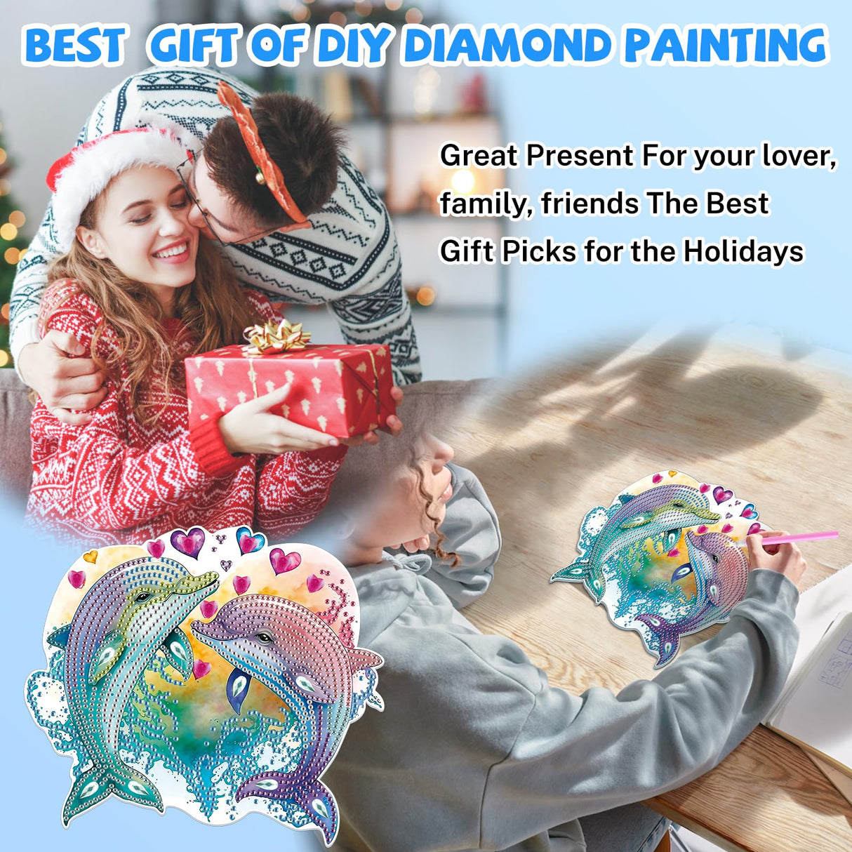 Bowetile Dolphin Diamond Art Hanging Kits for Adults Kids, 5D Special Shape Diamond Painting Animals Kits, Animal Gem Art Suncatchers Painting Pendant Ornament for Home Garden Wall Decor Bowetile