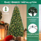 DORTALA 8FT Pre-Lit Christmas Tree Green, Hinged Artificial Xmas Tree with 400 Warm White LED Lights, 8 Lighting Modes, 1182 Branch Tips and Metal Stand, for Home Office Party DORTALA