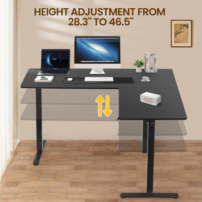 L Shaped Standing Desk Adjustable Height, Dual Motor Corner Electric Standing Desk, 63 x 55 inch Home Computer Office Desk with 3 Memory Preset Controller, Sit Stand Gaming Computer Desk, Bla - WoodArtSupply