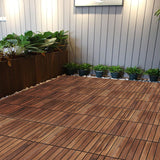 Deck Tiles - Pack of 10 Waterproof Acacia Wood Patio Tiles, Flooring Tiles for Indoor and Outdoor - Decking Stripe Pattern, Dark Brown, 12 x 12 x 1.7 inches SweetGO corporation